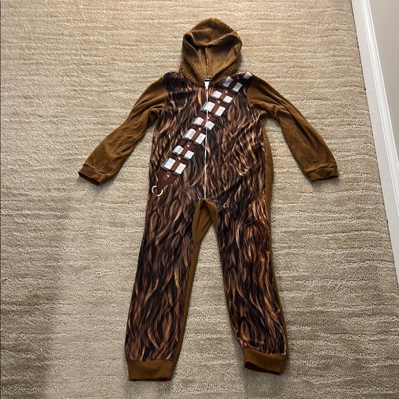 Star Wars Brown Chewbacca One Piece Pajamas Kids Size L - Picture 1 of 10